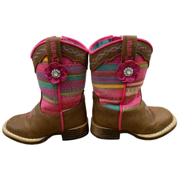 Twister Girls Toddler Size 5 Western Cowgirl Boots With Striped Pattern Flower - Picture 4 of 10